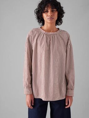 TOAST Striped Gathered Smock Top - brick